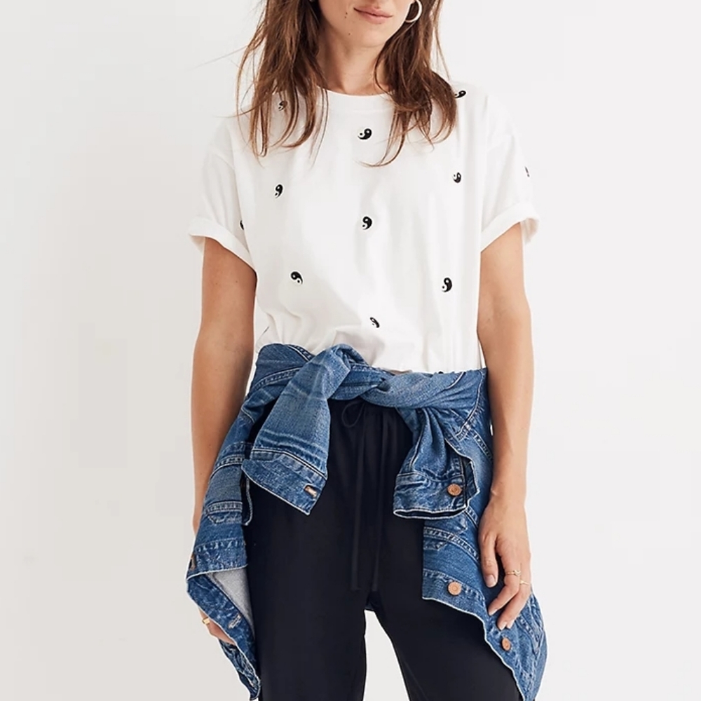 MADEWELL EMBROIDERED YIN YANG CROPPED TEE TSHIRT
